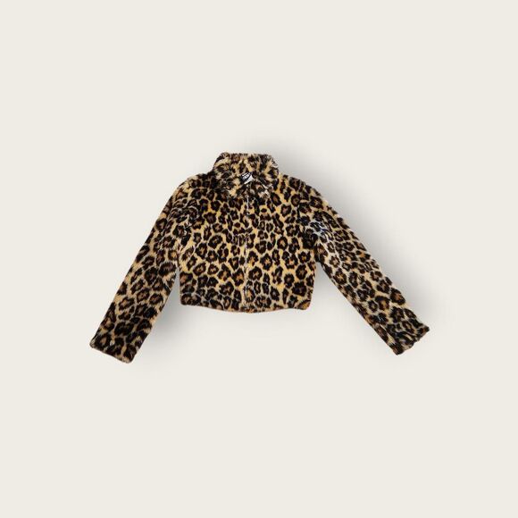 Source Unknown Jackets & Blazers - Vintage 90s Up Front brown cheetah print fuzzy full zip cropped collared jacket